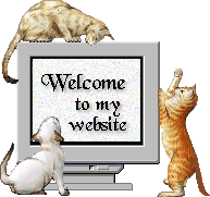 3 kitties on an old computer that says welcome to my website